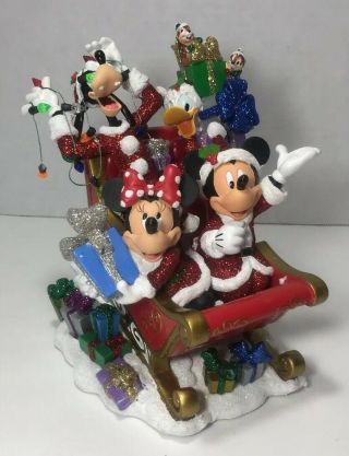Walt Disney Parks Christmas Figurine Sled Mickey Minnie Goofy Donald Chip Dale