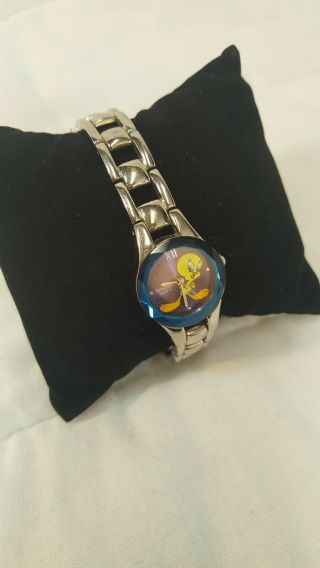 Vintage Tweety Bird Warner Brothers silver plated vintage Blue Diamond watch 3