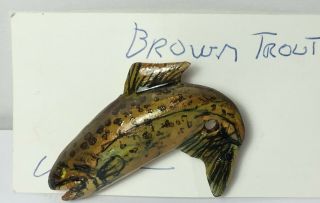 Vintage B Weidemann Hand Carved Painted Wood Lake Trout Fish Hat Lapel Pin Decoy