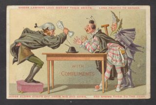 C11053 Victorian Marcus Ward Xmas Card: Barrister & Clowns