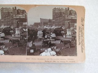 47 Stereoview Photo Card Police Monument & Haymarket Square Chicago Il Illinois