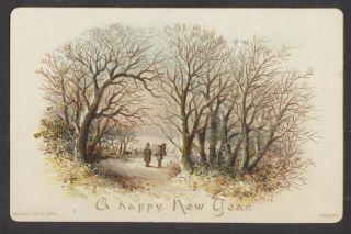 C11017 Victorian Tuck Year Card: Woodland Scene,  C White