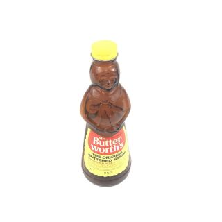 Mrs.  Butter - Worth’s Vintage Syrup Glass Bottle W/ Metal Cap 12oz Kitchen Decor