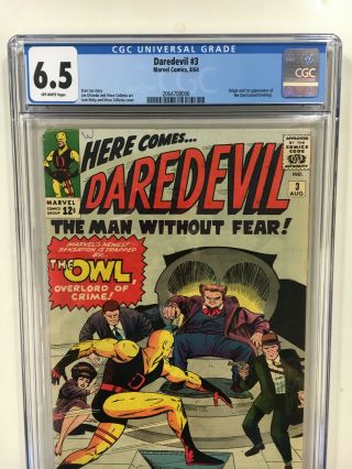 Daredevil 3 CGC 6.  5 Marvel comic 1964 Origin and 1st app the Owl 2