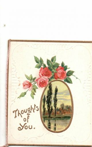 Misch & Co Vintage Folding Christmas Greeting Card Roses & Rural Scene