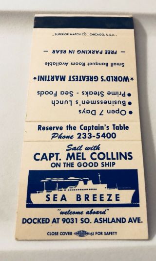 Old Matchbook Cover Capt.  Mel Collins On The Good Ship Sea Breeze