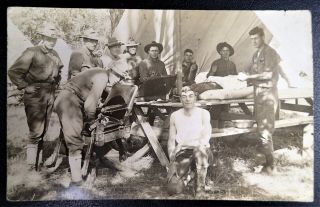 Valley City North Dakota 1911 Rppc Soldiers Shaving Man On Bench Barber Chair