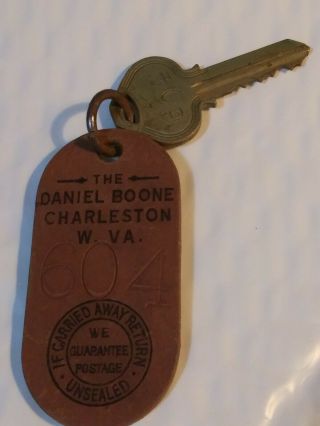 Vintage The Daniel Boone Hotel Charleston West Virginia Key Fob And Key