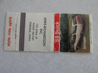 J109 Vintage Matchbook Cover 1968 Buick Shike Richardson Dubuque Iowa Ia Wagon