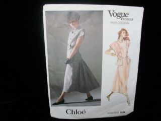 Vintage Vogue Paris 1987 Cut Pattern 1901 Size 8 Chloe