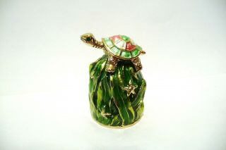 Thimble Brass & Handpainted Enamel Turtle W/red,  Green & White Shell W/crystals