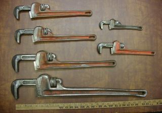 6 Vintage Ridgid Heavy Duty Pipe Wrenches,  8 ",  10 ",  {2}14 ",  18 " & 24 ",