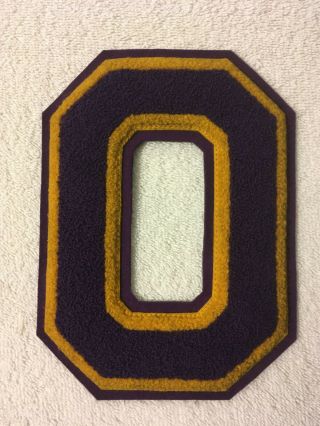 Vintage Varsity Letter O Chenille And Felt Patch Purple And Gold 5 1/4 " X 7 1/4 "