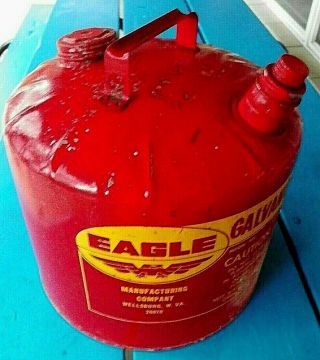 Vintage 5 - Gallon Safety Eagle Gas Can - Red - Model 505 - 26 Gauge Galvanized Steel