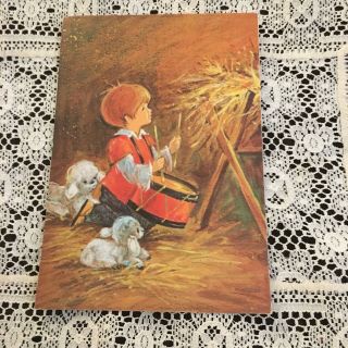 Vintage Greeting Card Christmas Little Drummer Boy Sheep