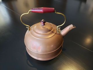 Vintage Revere Ware 1801 Copper Tea Pot Kettle Wood & Brass Handle
