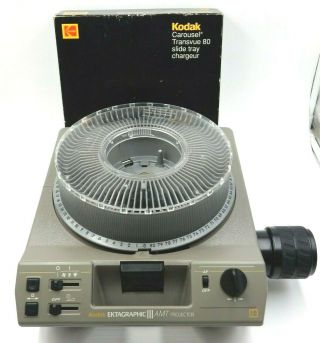 Vintage Kodak Ektagraphic Iii Amt Slide Projector With Transvue 80 Slide Tray