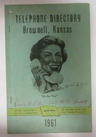 Vintage 1961 Brownell,  Kansas Telephone Directory Phone Book Yellow Pages