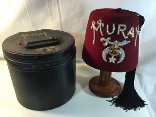 Murat Shriners Mason Jeweled Fez Hat With Case