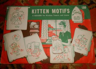 Vintage Superior Pattern Co.  Hot Iron Kitten Motifs Transfer Designs,  1940 