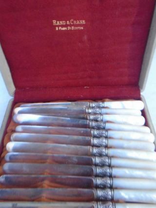12 Rand & Crane Meriden Cutlery Mother Of Pearl W Sterling Silver Band Knives