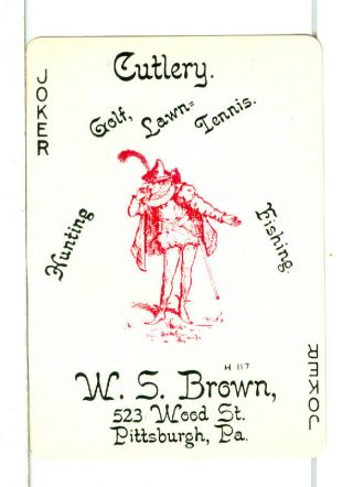 Single Playing Card Vintage Joker " W.  S.  Brown Cutlery Joker " Circa 1920 