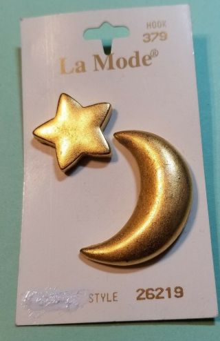 La Mode Goldtone Metal Moon Star Buttons - Small Star - 5/8 " Large Moon 1 1/4 "