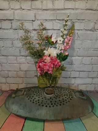 Rare Large Antique Vintage Victorian Oval Copper Bed Warmer Flower Display Prop