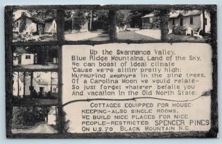 Postcard Nc Black Mountain Spencer Pines Cottages Swannanoa Valley C1920s S12