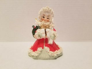 Napco Christmas Angel Girl Xmas Red Spaghetti Trim S116a Ceramic Japan Vintage