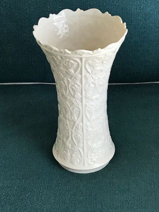 Two Lenox Wentworth Vase Cream Porcelain Tall Glossy Embossed Vines 11 " Usa