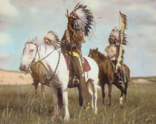 Chief Red Fox Native American Indian Sioux 8x10 " Hand Color Tinted Photograph