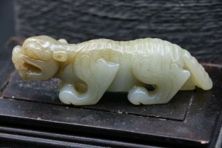Chinese Vintage Sinkiang Old Jade Tiger King Of Forest Power Totem Carving 86mm