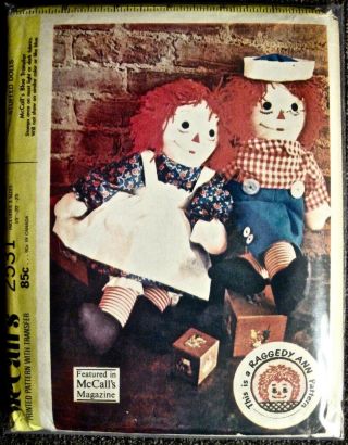 Vintage 1970 Uncut Mccall;s Raggedy Ann & Andy Stuffed Doll Pattern 3 Sizes