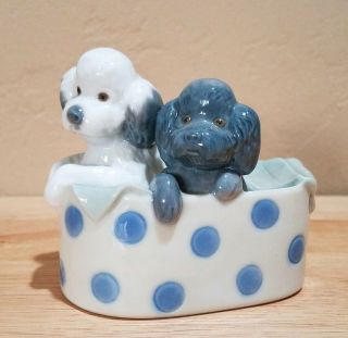 Lladro - Nao - Dogs In A Basket Porcelain Figurine