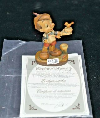 Walt Disney Anri Wood Carved Pinocchio Holding A Bird W/