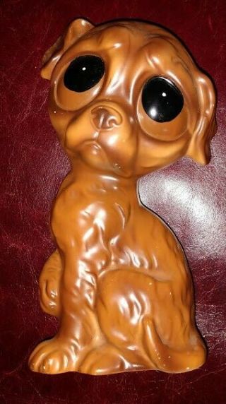 Vtg Sad Big Eye Irish Setter Puppy Dog Ceramic Figurine Mij Blue Oval Paper 7”