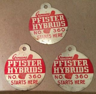 3 Metal Bag Tags Pfister Hybrid Seed Corn 1940s Advertising Inv - B7