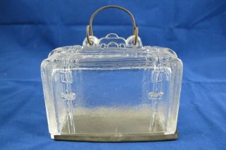 Antique 1906 Westmoreland Clear Glass Suitcase Candy Container W/ Slide & Handle