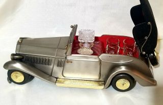 Vintage Model Rolls Royce Car Liquor Decanter Set,  4 Shooter.
