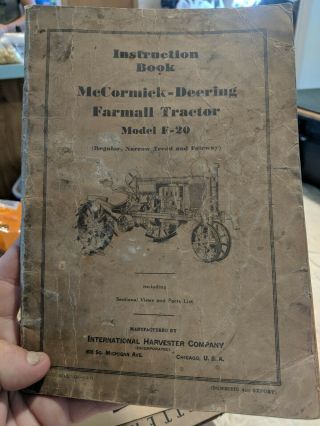 Instruction Book Mccormick - Deering Farmall Tractor Model F - 20