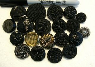 20 Vintage Black Glass Buttons 3/4 " To 1 1/4 "