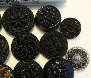 20 Vintage Black Glass Buttons 3/4 