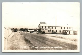 E Street—hawthorne Nevada Rppc Vintage “all You Can East” Restaurant Wwii Photo