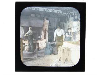 Glass Lantern Slide Of A Blacksmith At Work - Hand Tinted