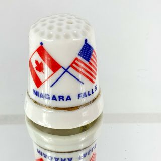 Thimble Porcelain Souvenir Niagara Falls Canada Canadian Usa Flags Made China