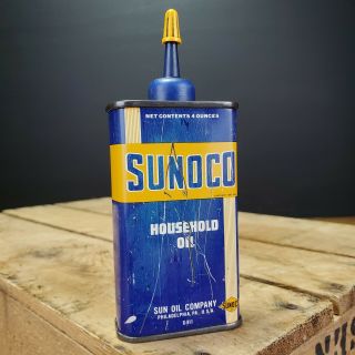 Vintage Sunoco Household Oil Handy Oiler Tin Metal Oil Can Empty