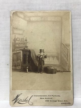 Late 1800’s Cabinet Card Of Boy Kid Child Magician Top Hat Suit