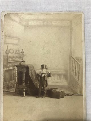 Late 1800’s Cabinet Card Of Boy Kid Child Magician Top Hat Suit 2