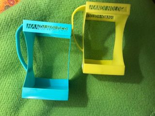 Pair Vintage Plastic Handi Holder 1/2 Gallon Milk Carton Holder Turquoise Yellow